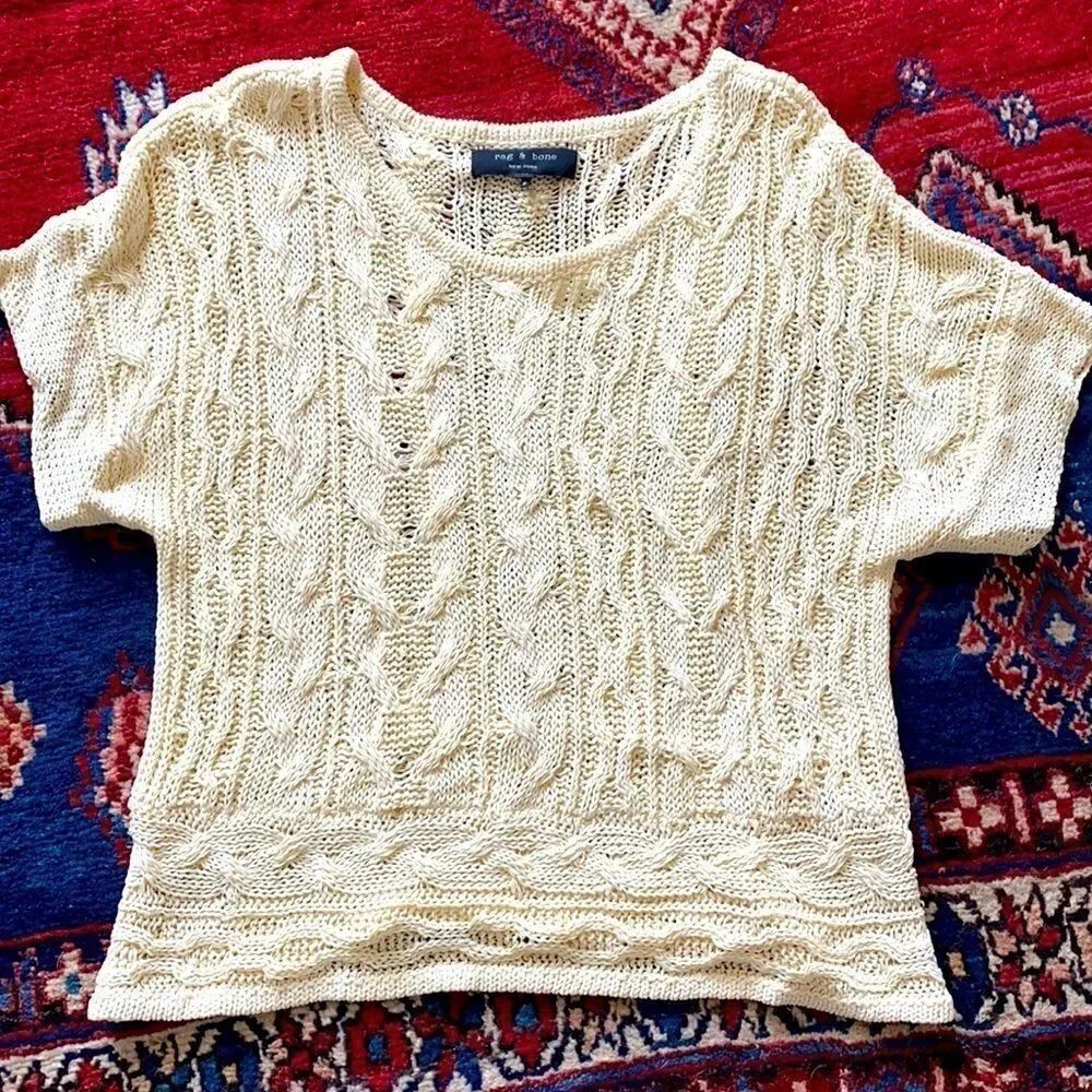 Rag & Bone cream knit short sleeve sweater